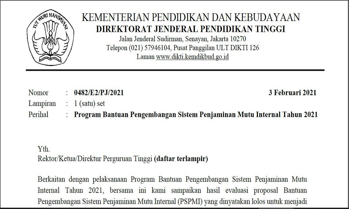 Universitas Bina Sarana Informatika Lolos Seleksi Calon Penerima Program Bantuan Pengembangan SPMI Tahun 2021
