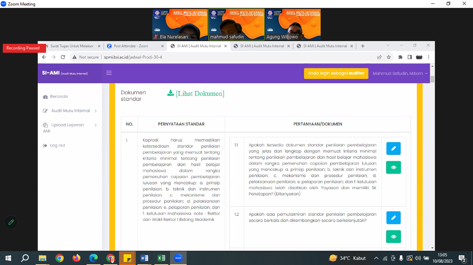 Prodi Sistem Informasi Diploma III Kampus Kota Sukabumi Laksanakan Audit Mutu Internal Siklus 5