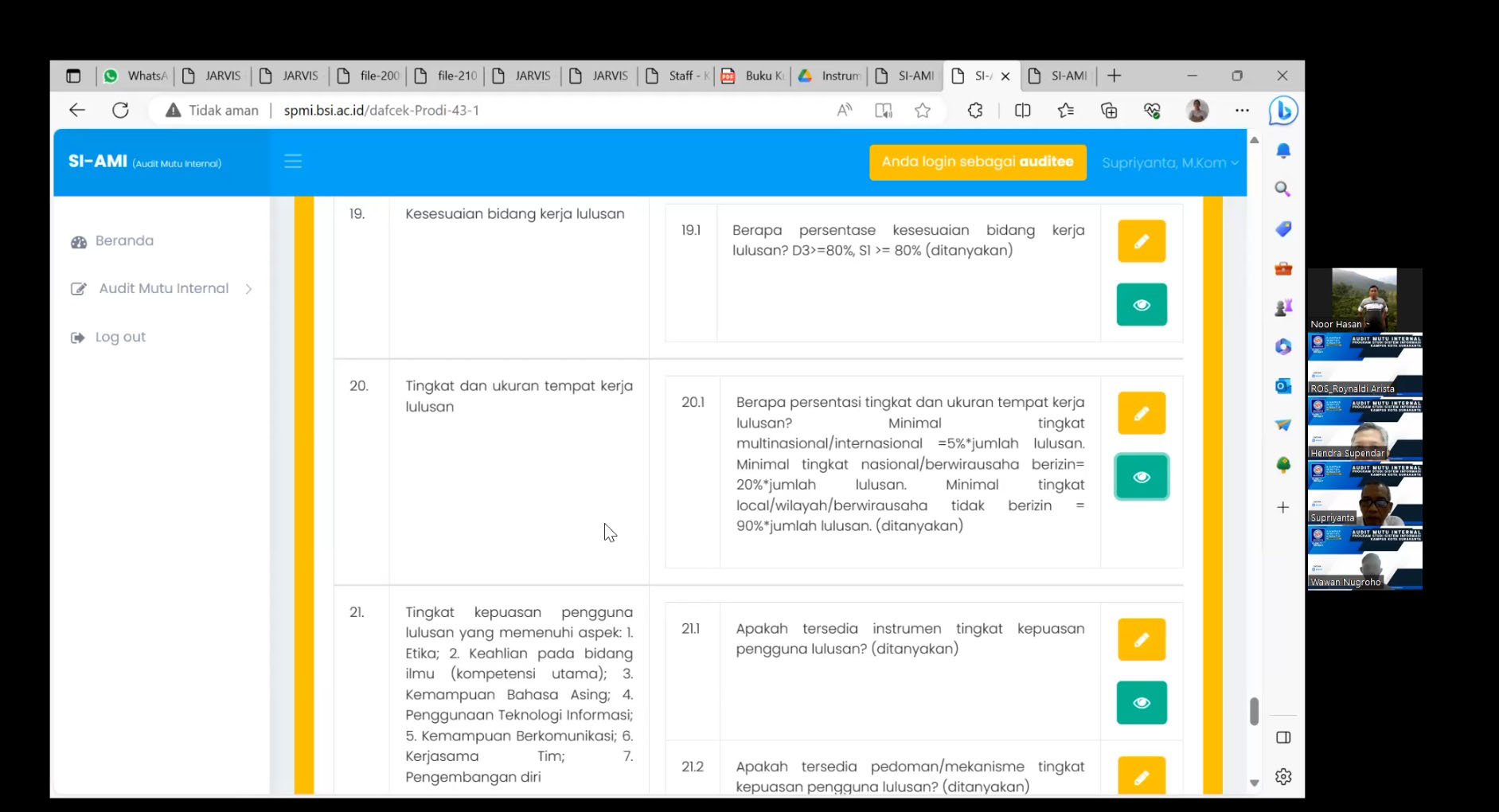 Pelaksanaan Audit Mutu Internal Siklus 5 di dalam Program Studi Sistem Informasi Kampus Kota Surakarta Universitas Bina Sarana Informatika
