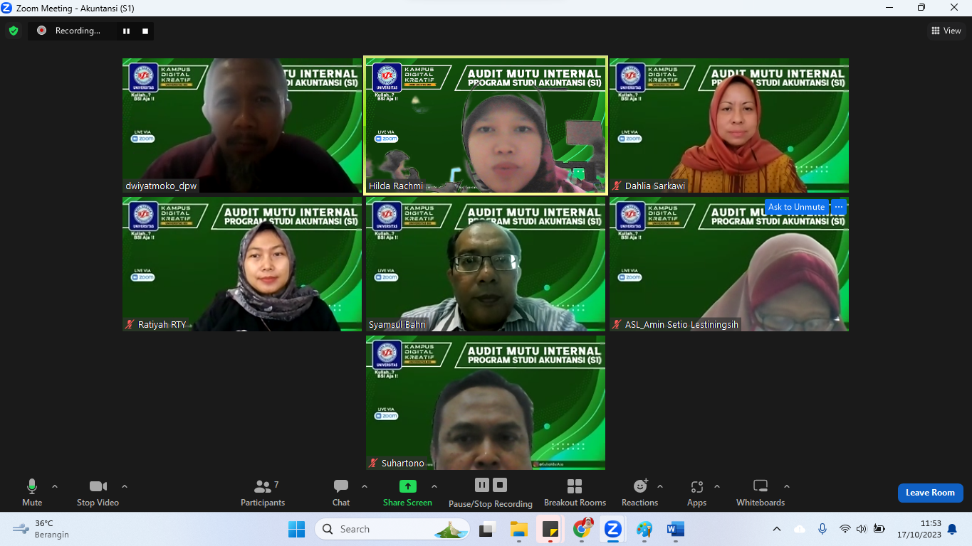Audit Mutu Internal Program Studi Akuntansi S1 Fakultas Ekonomi dan Bisnis Universitas Bina Sarana Informatika