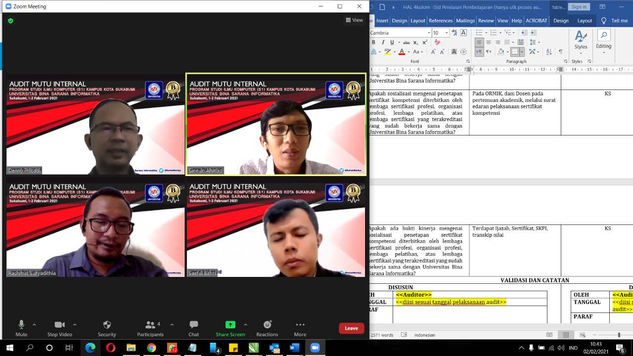 Pelaksanaan AMI pada Program Studi Ilmu Komputer (S1) Kampus Kota Sukabumi